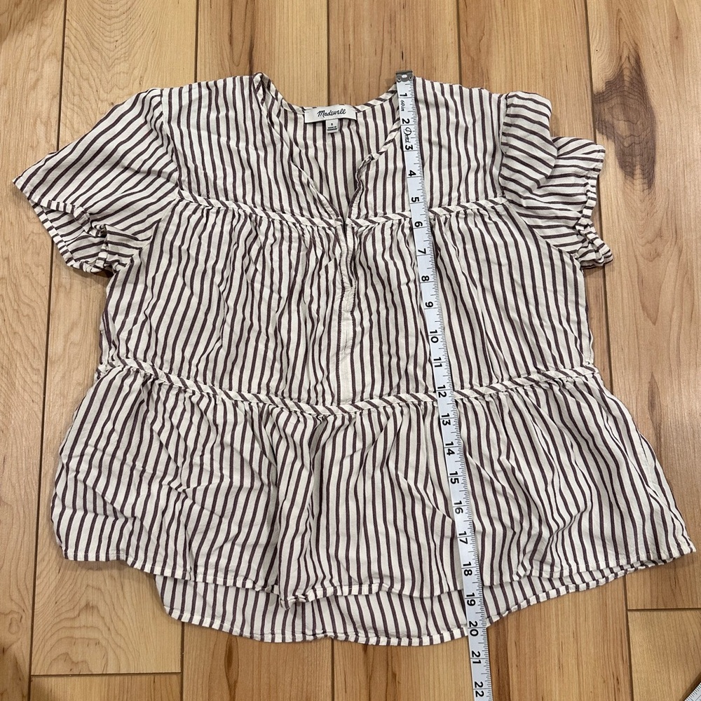 Madewell Black and White Tiered Short Sleeve Blouse - Picture 7 of 7